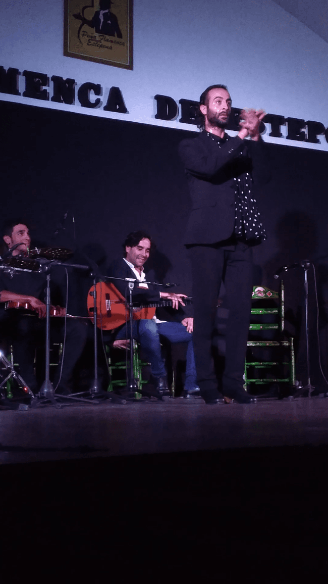 Bailaor tocando las palmas durante una actuación en la Peña Flamenca de Estepona