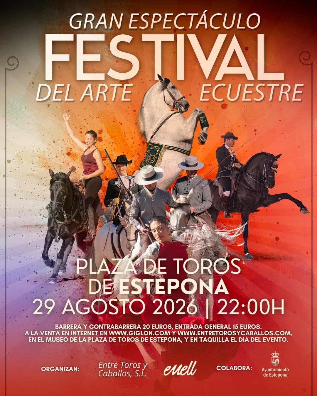 Cartel del Festival del Arte Ecuestre en la Plaza de Toros de Estepona, el 29 de agosto de 2026 a las 22:00 h
