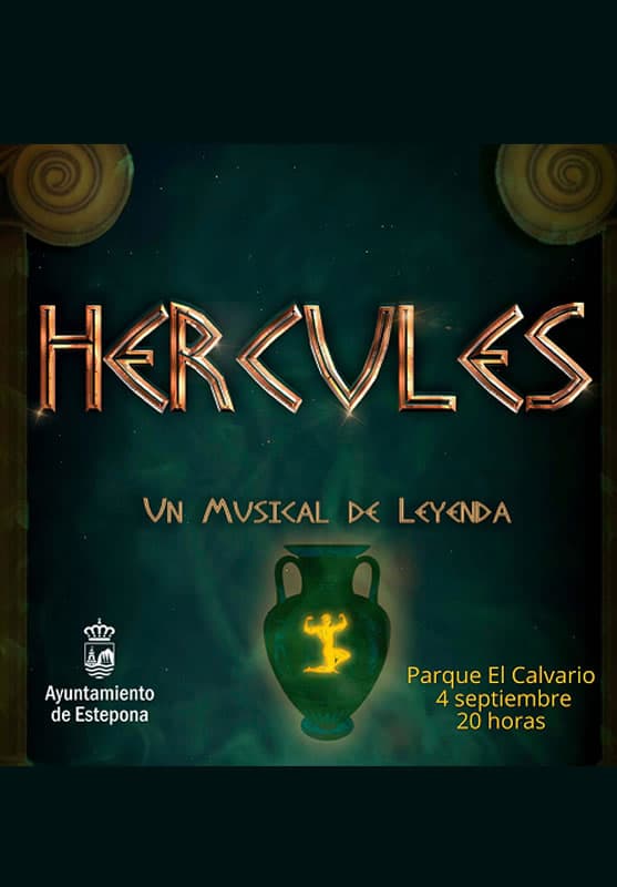 Cartel del espectáculo familiar 'Hércules, un musical de leyenda' en el Parque El Calvario de Estepona