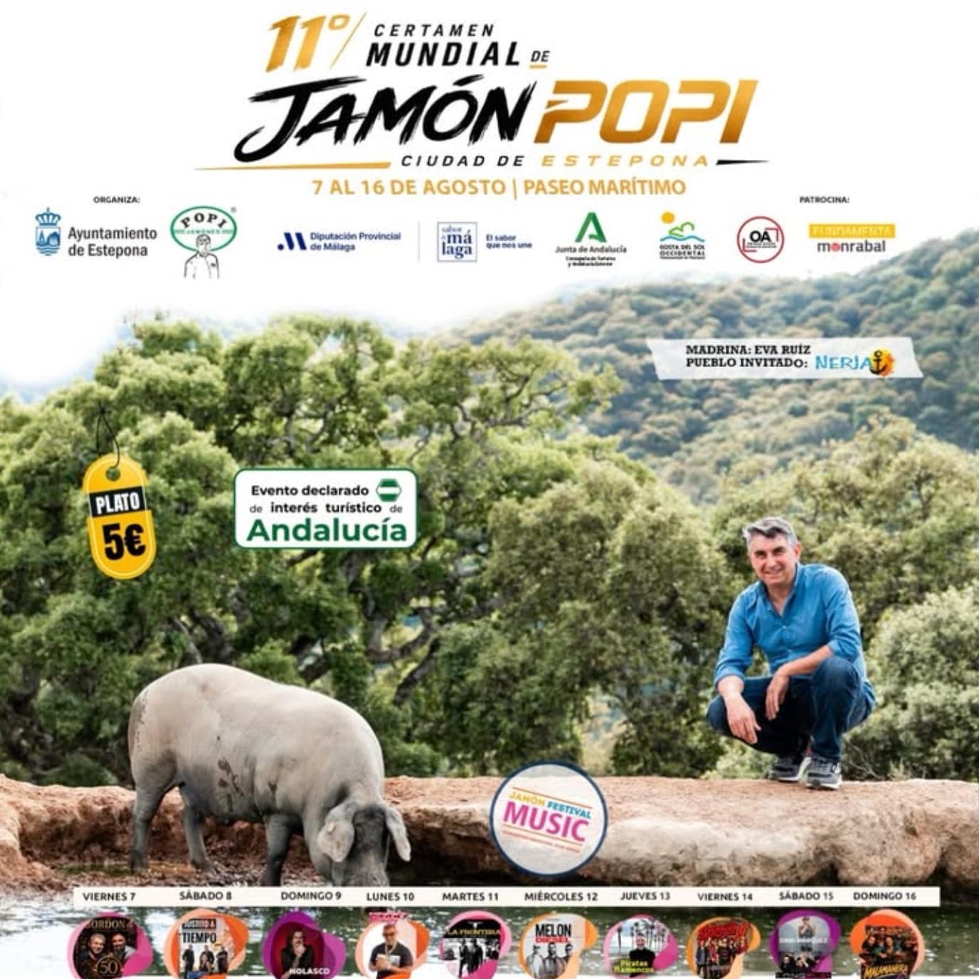 Cartel oficial del 11º Certamen Mundial del Jamón Popi, del 7 al 16 de agosto en el Paseo Marítimo de Estepona