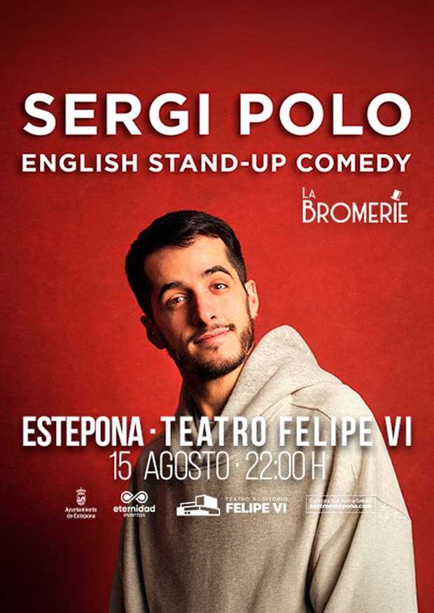 Cartel de Sergi Polo, 'English Stand-Up Comedy', en el Teatro Felipe VI de Estepona