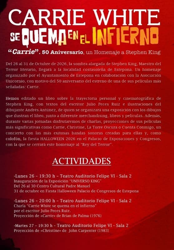 Programm der Hommage «Carrie White se quema en el infierno», erste Seite: Einführung und Termine am Montag, 26., und Dienstag, 27.