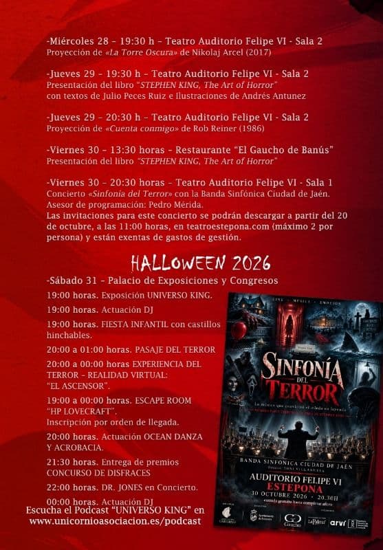 Programm der Hommage, zweite Seite: Mittwoch, 28., bis Samstag, 31., mit dem vollständigen Ablauf der Halloween-Nacht