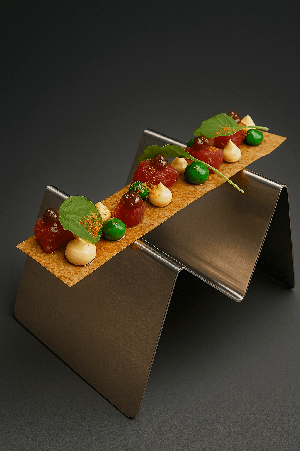 Tabla de tartar sobre base de cristal, presentación de autor