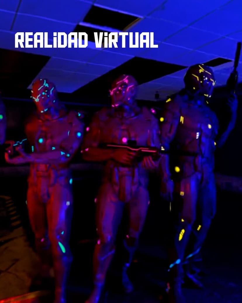 Grupo con trajes de neón durante una partida de realidad virtual en Miroko Park