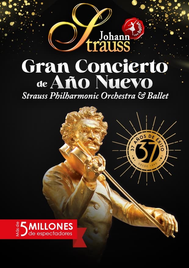 Cartel del Gran Concierto de Año Nuevo de Johann Strauss con la Strauss Philharmonic Orchestra & Ballet