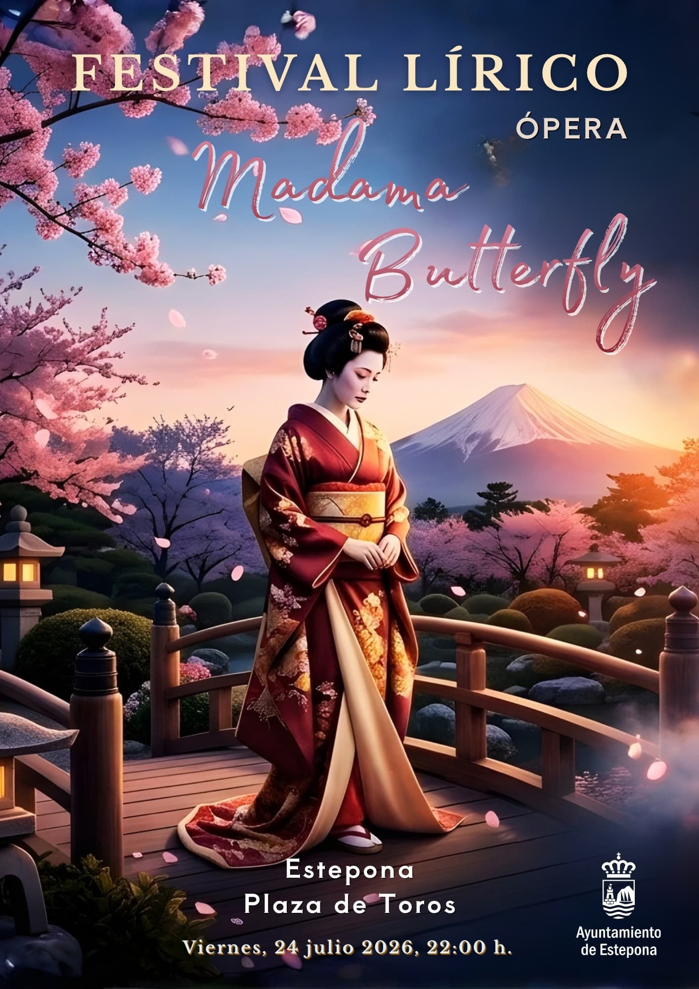 Cartel oficial del Festival Lírico de Estepona con la ópera Madama Butterfly, 24 de julio de 2026