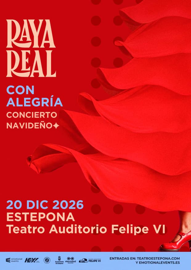 Cartel del concierto navideño 'Con Alegría' de Raya Real, 20 de diciembre de 2026 en el Teatro Auditorio Felipe VI de Estepona