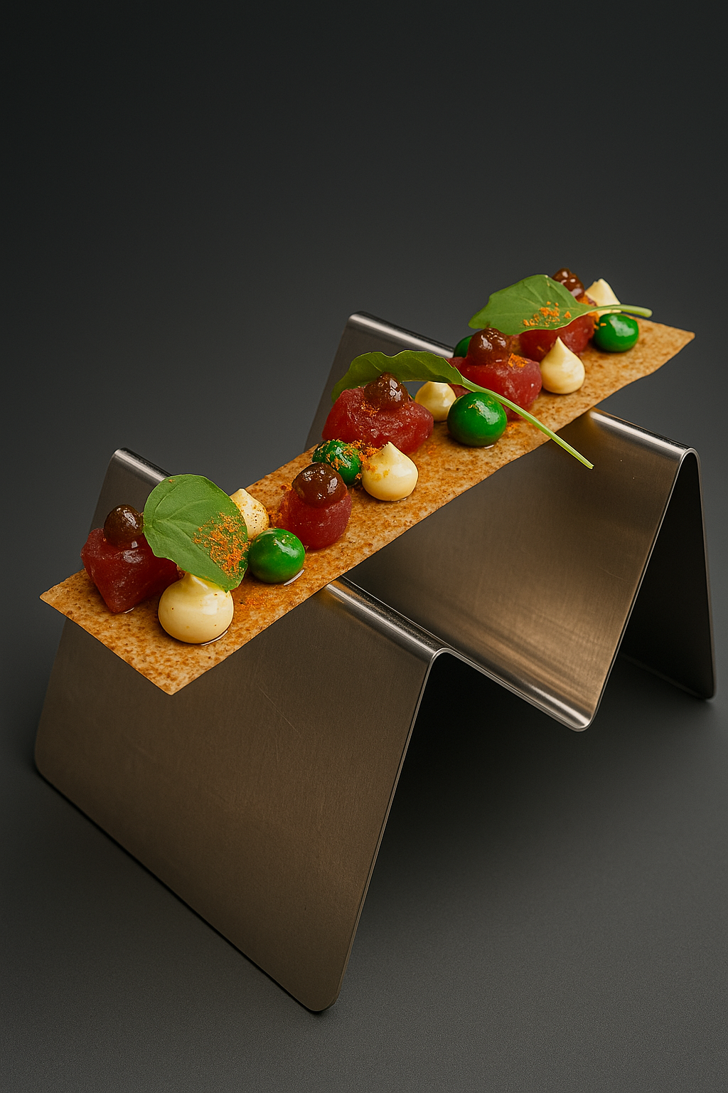 Tabla de tartar sobre base de cristal, presentación de autor